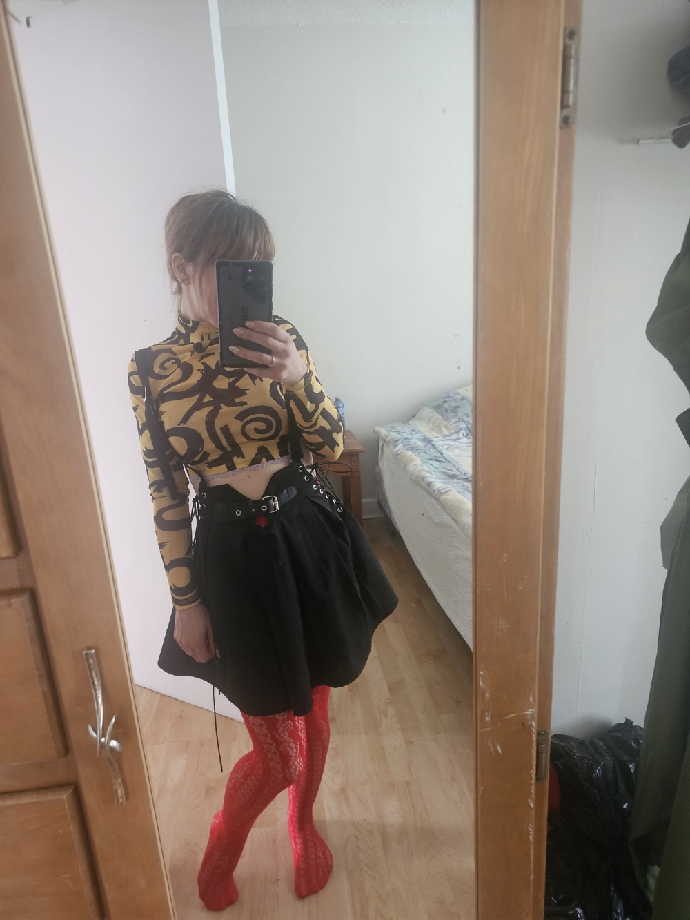 Black High-Waist A-Line Mini Skirt